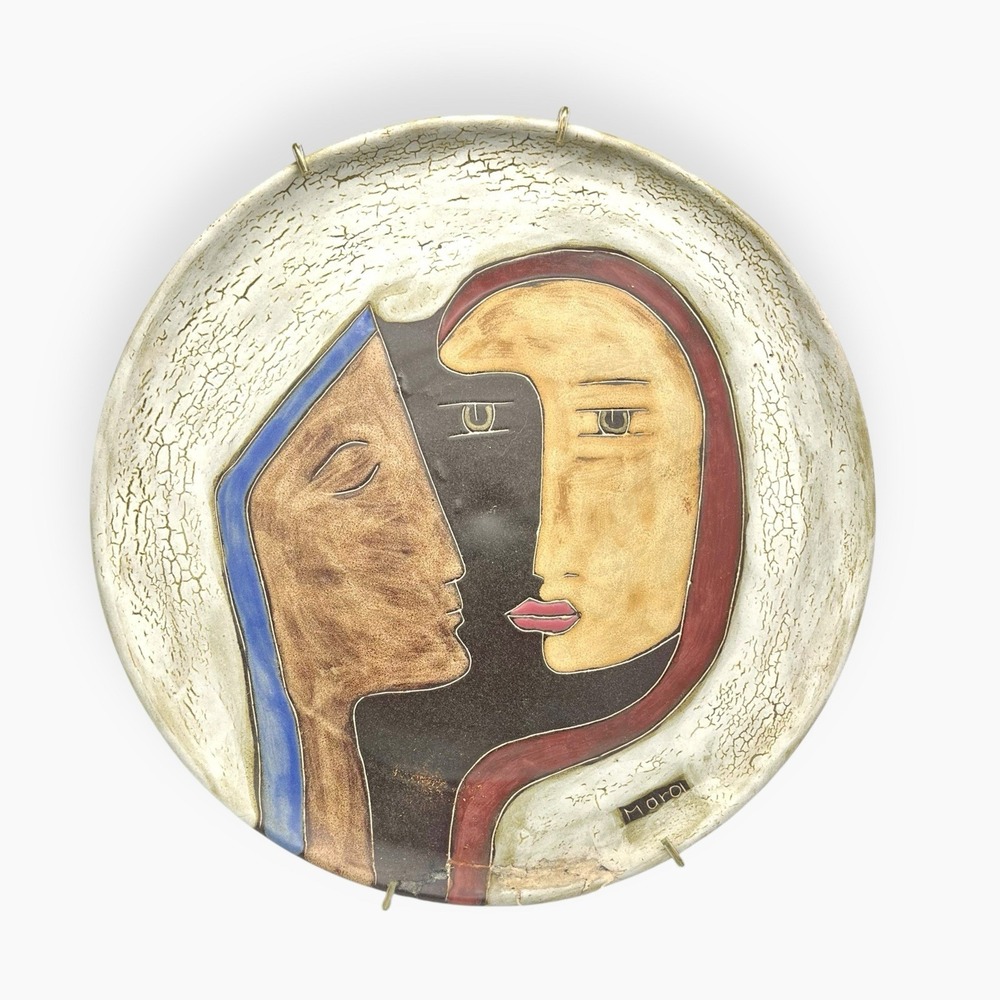 Vintage MARA Faces Plate Studio Pottery Folk Art 80s Signed Southwest READ